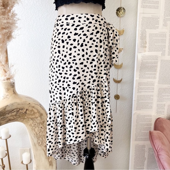 AQUA Spotted Ruffled Wrap Midi Skirt - Picture 3 of 15